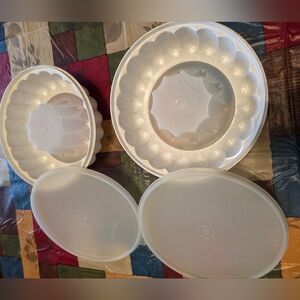 Vintage Tupperware Set Of 2 Jello Mold Ice Rings, Speckled Gray Fireworks